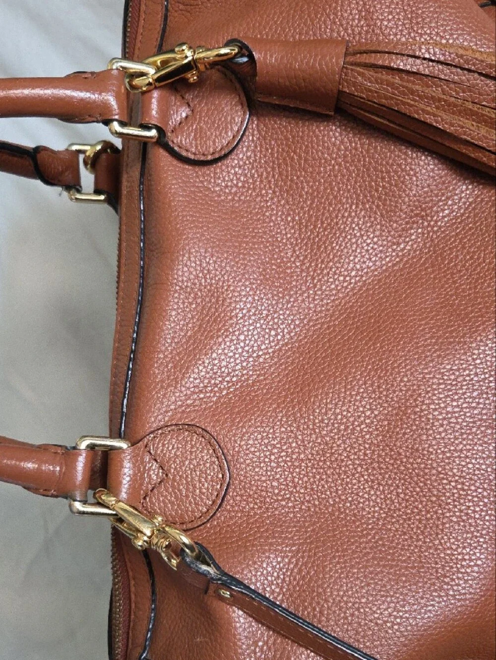Banana Republic Tan Pebbled Leather Satchel with Tassel